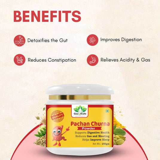 Gargrishi Ayurveda's Pachan Churna | 250g – Powerful Ayurvedic Digestive Remedy for Gas, Bloating, Acidity & Constipation | Natural Herbal Formula for Gut Health, Better Digestion & Restful Sleep