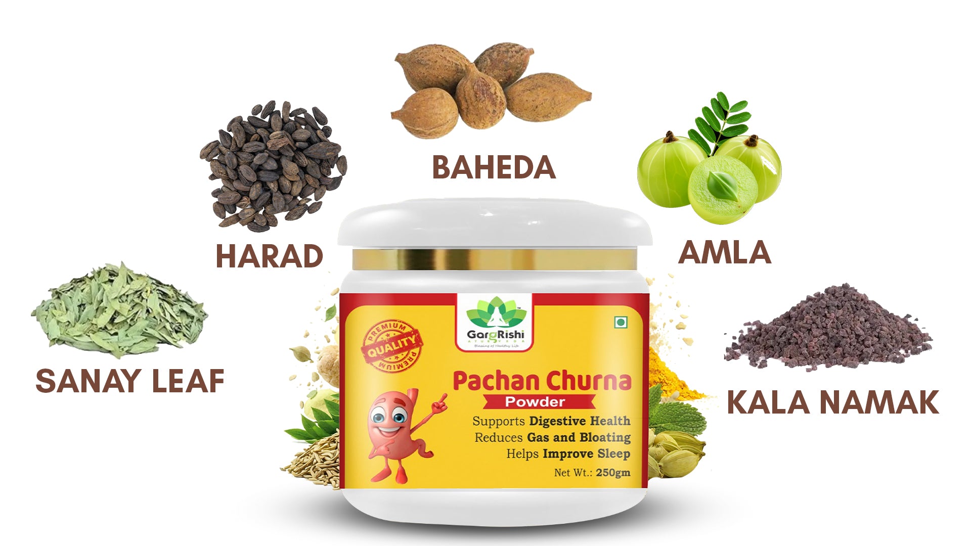 Gargrishi Ayurveda's Pachan Churna | 250g – Powerful Ayurvedic Digestive Remedy for Gas, Bloating, Acidity & Constipation | Natural Herbal Formula for Gut Health, Better Digestion & Restful Sleep Banner 2