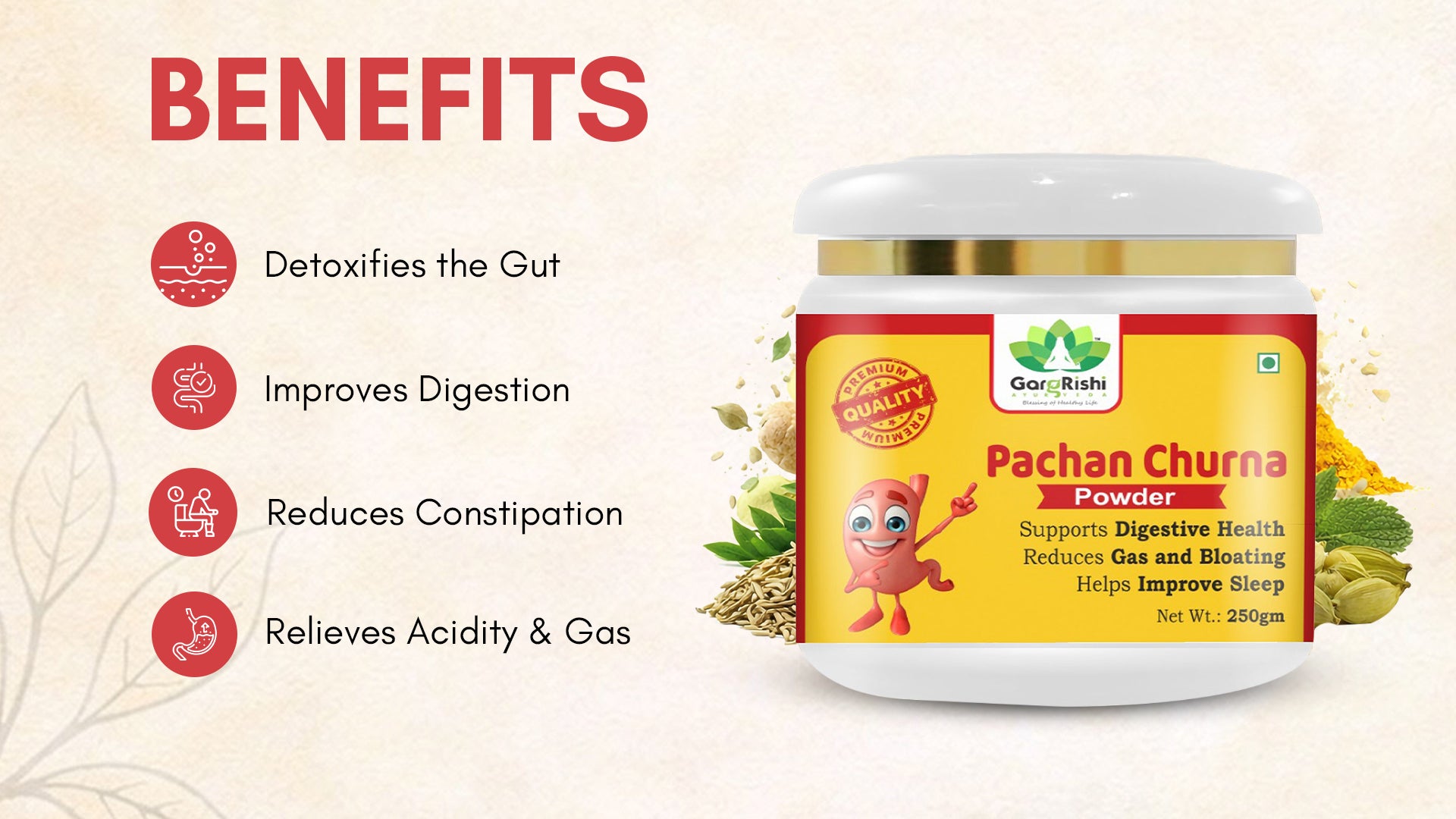 Gargrishi Ayurveda's Pachan Churna | 250g – Powerful Ayurvedic Digestive Remedy for Gas, Bloating, Acidity & Constipation | Natural Herbal Formula for Gut Health, Better Digestion & Restful Sleep