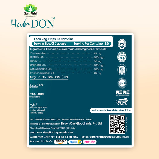 Hair DON I Anti Hair Fall & Hair Regain Ayurvedic Medicine I No Side Effect I 100% Natural Ingredients Ext.I