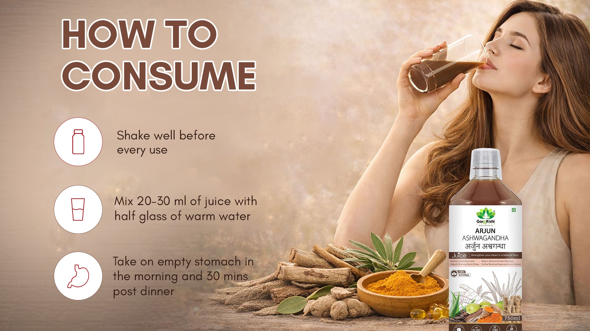 Arjun Ashwagandha Juice  – Complete Ayurvedic Solution for Heart Health & Cholesterol! Banner 4